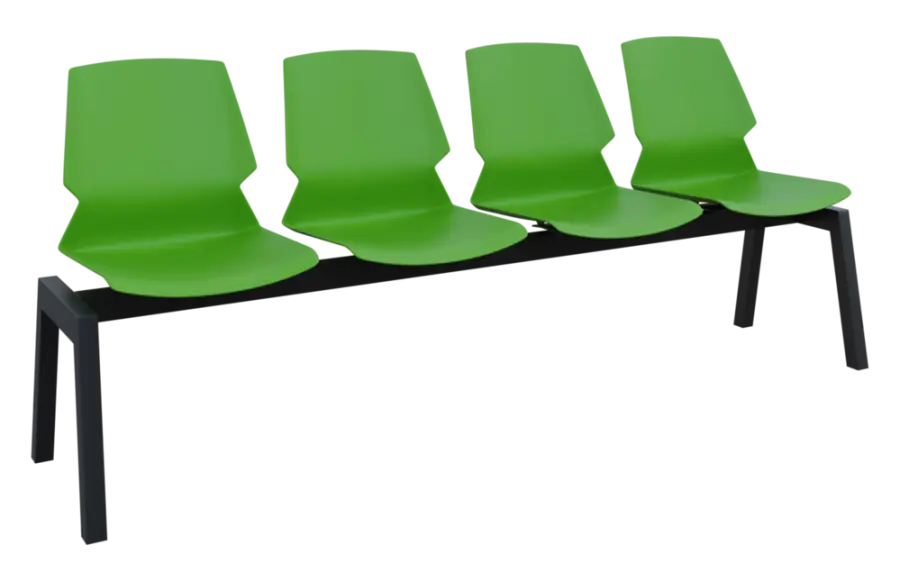 PRETTY 4, plastová lavice do čekárny, 4-sedák, zelená, kostra černá